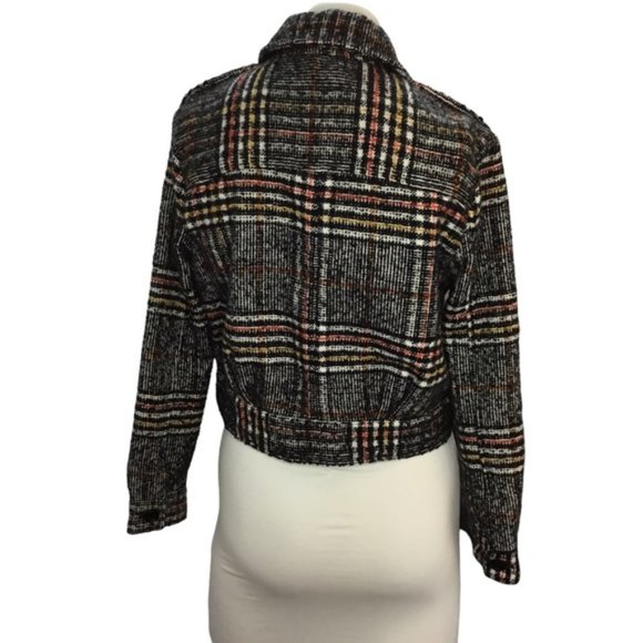 Free People Slouchy Eisenhower Gray Plaid Cropped Jacket Size XS - Picture 6 of 14